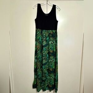 Rachel Zoe Black and Green Leaf Maxi Dress